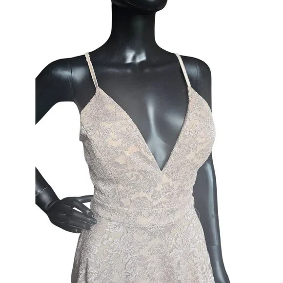 Nude/Gold Sparkle Lace Mini Party/Cocktail Dress - Windsor - Picture 2 of 10